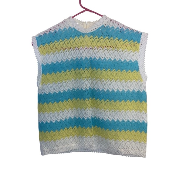 acrylace Tops - Vintage Crochet Sleeveless Tank Top grandmacore
yellow teal white striped